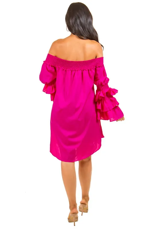 Don't Ruffle Me- Hot Pink Ruffled Sleeve Dress