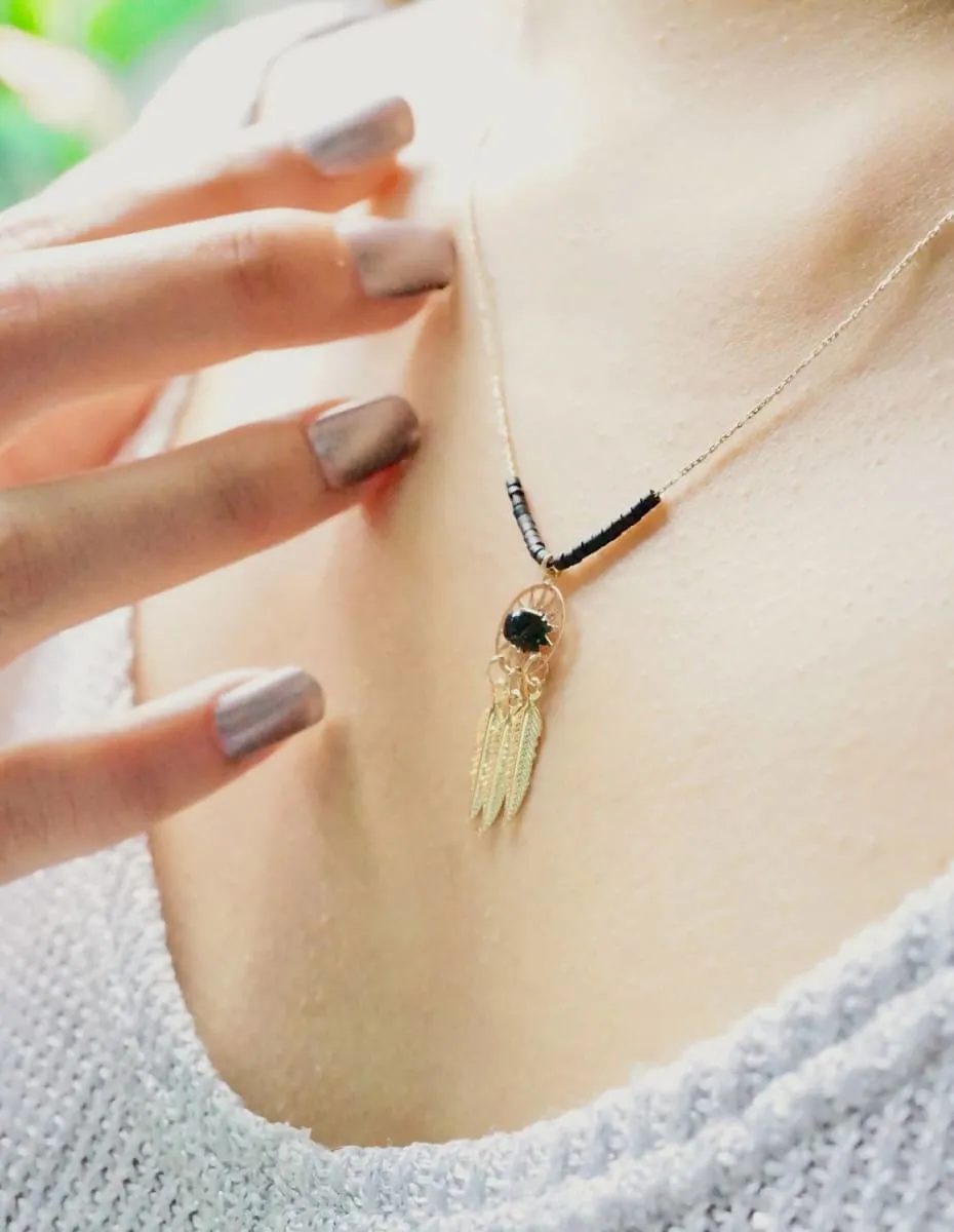 Dream Catcher Charm, Gold And Black Charm, Minimalist Necklace, Delicate Chain, Bohemian Necklace, Gypsy Jewelry, Necklace MN43