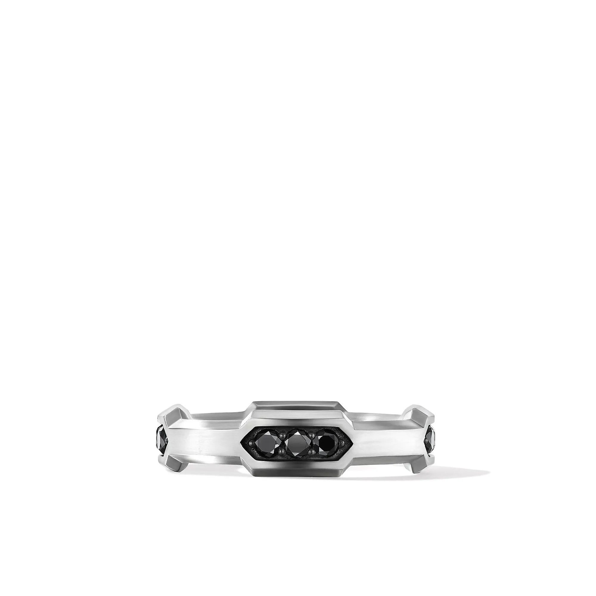 DY Hex Station Band Ring with Pavé Black Diamonds