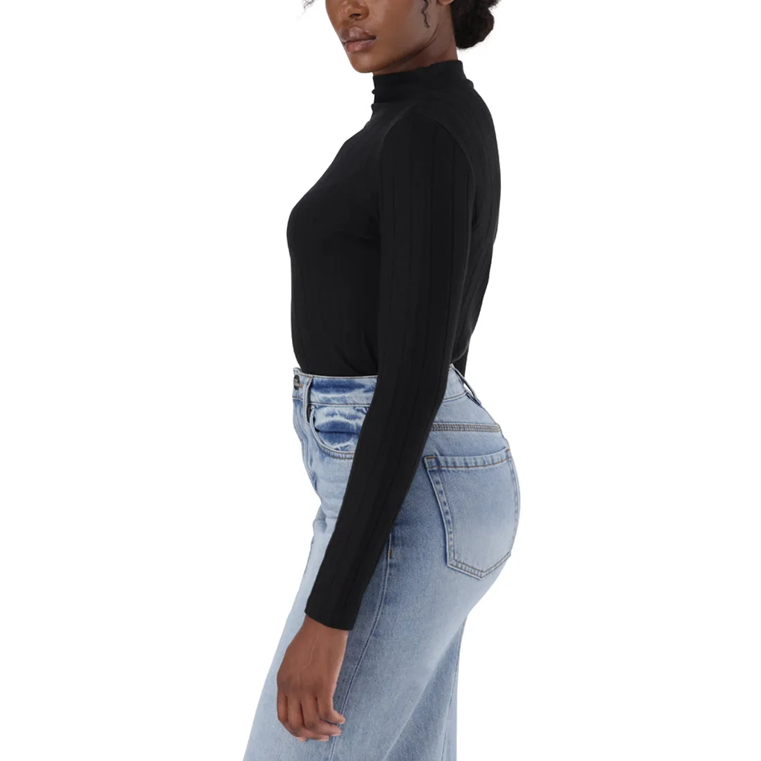 ELIZA BLACK RIB FUNNEL NECK TOP