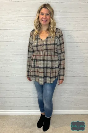 Erin Plaid Babydoll - Taupe