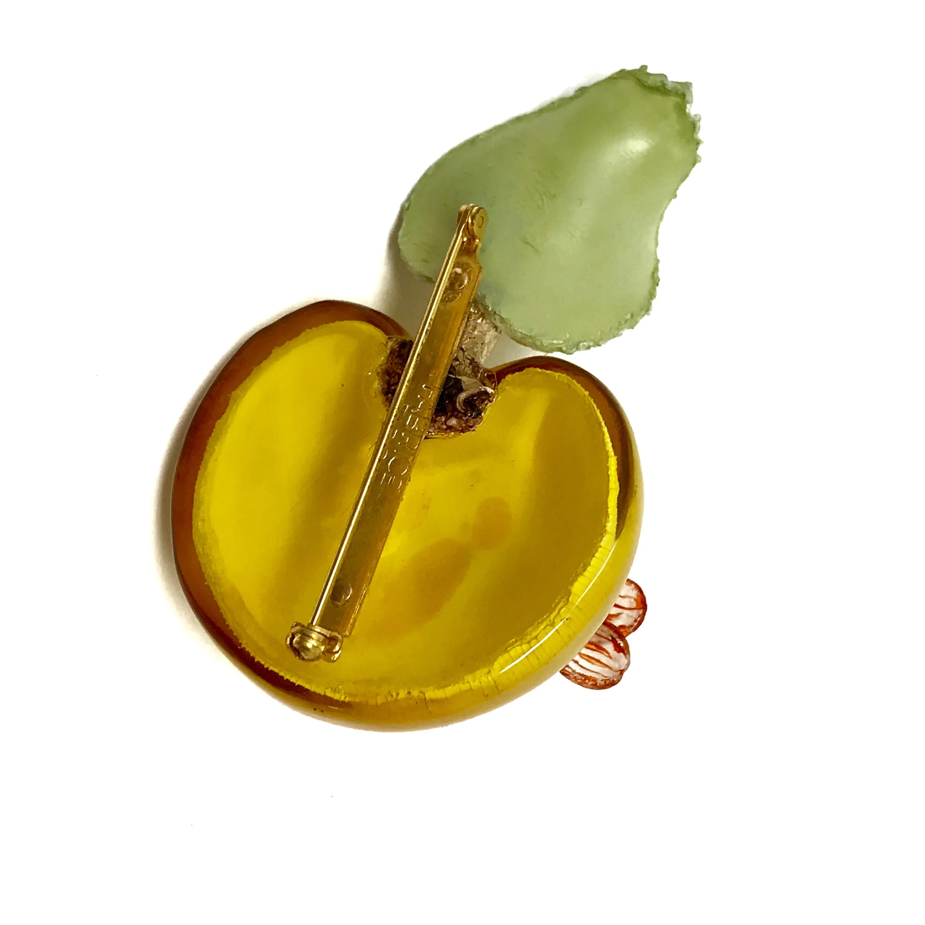 Fabrice Paris Yellow Apple With Colored Bee Brooch Pin