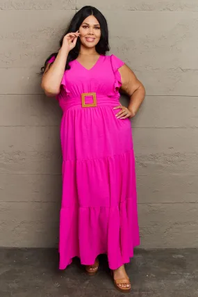 Fancy Fizz Tiered Side Slit Maxi Dress in Hot Pink (MADE IN USA)