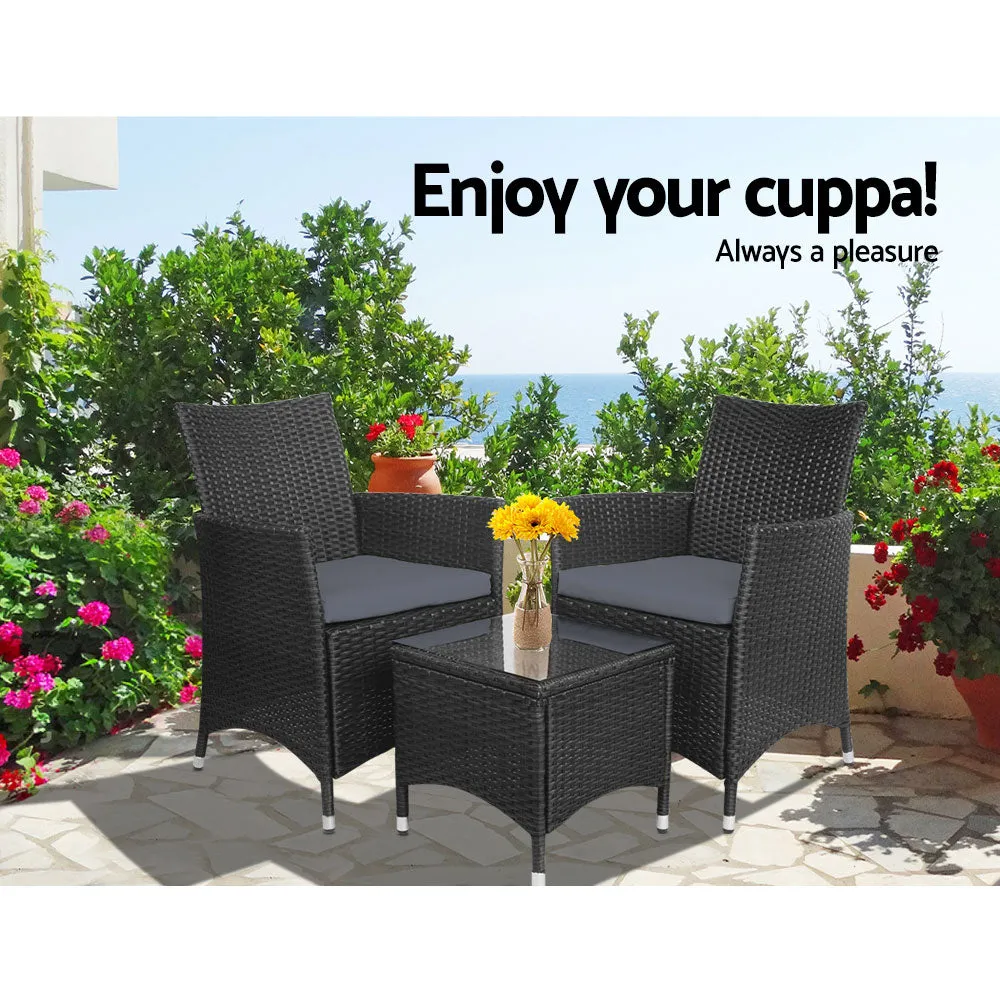 Gardeon 3 Piece Wicker Outdoor Furniture Set - Black