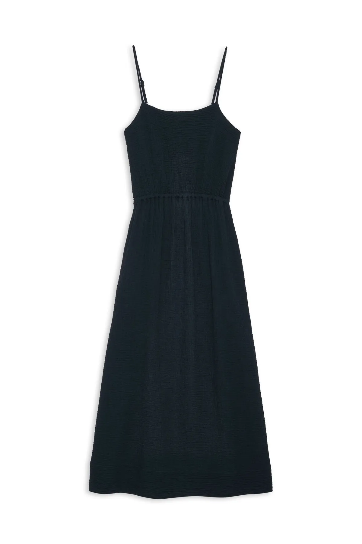 Gauze Open Back Midi Dress in New Navy