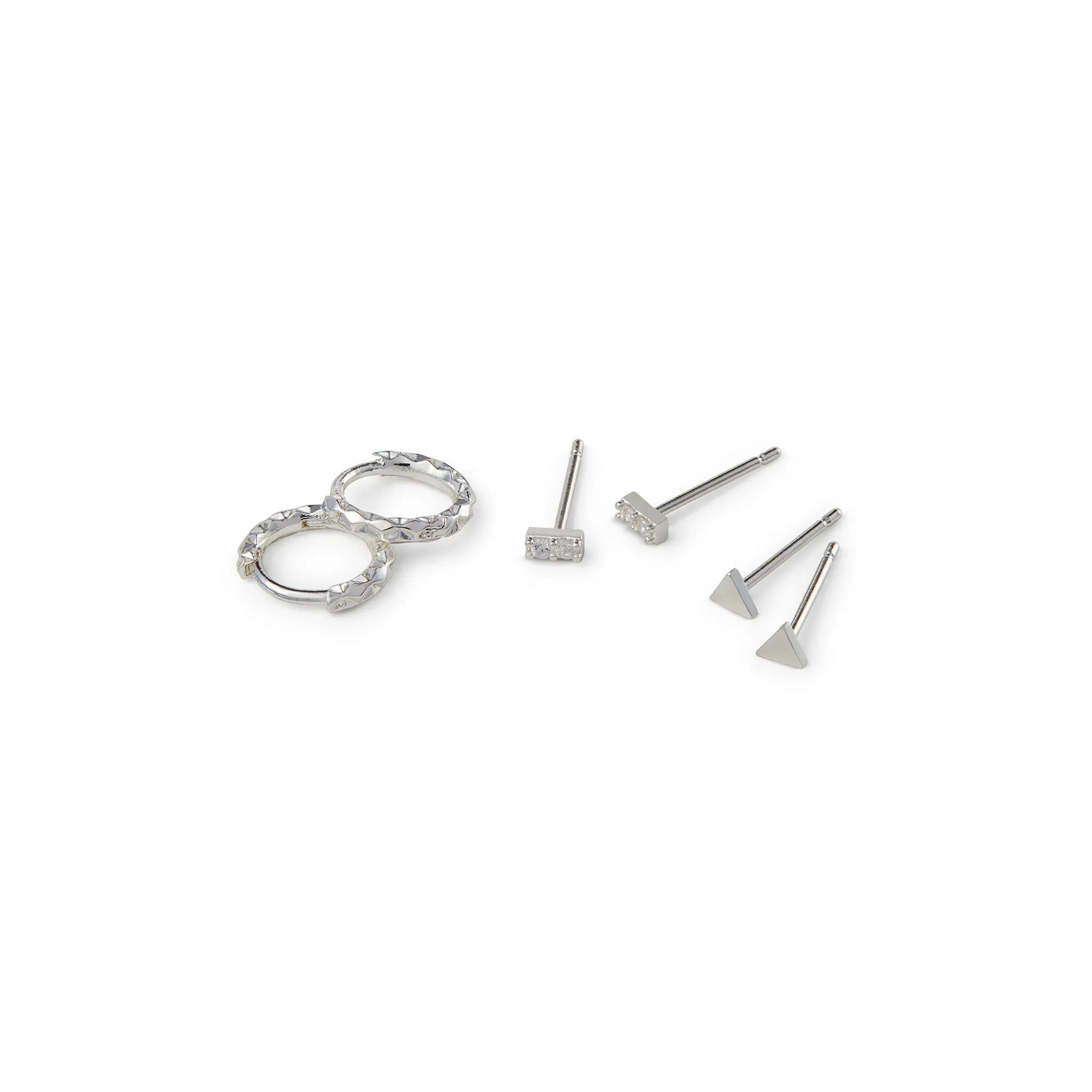 Geo Stud & Hoop Earring Pack - Silver