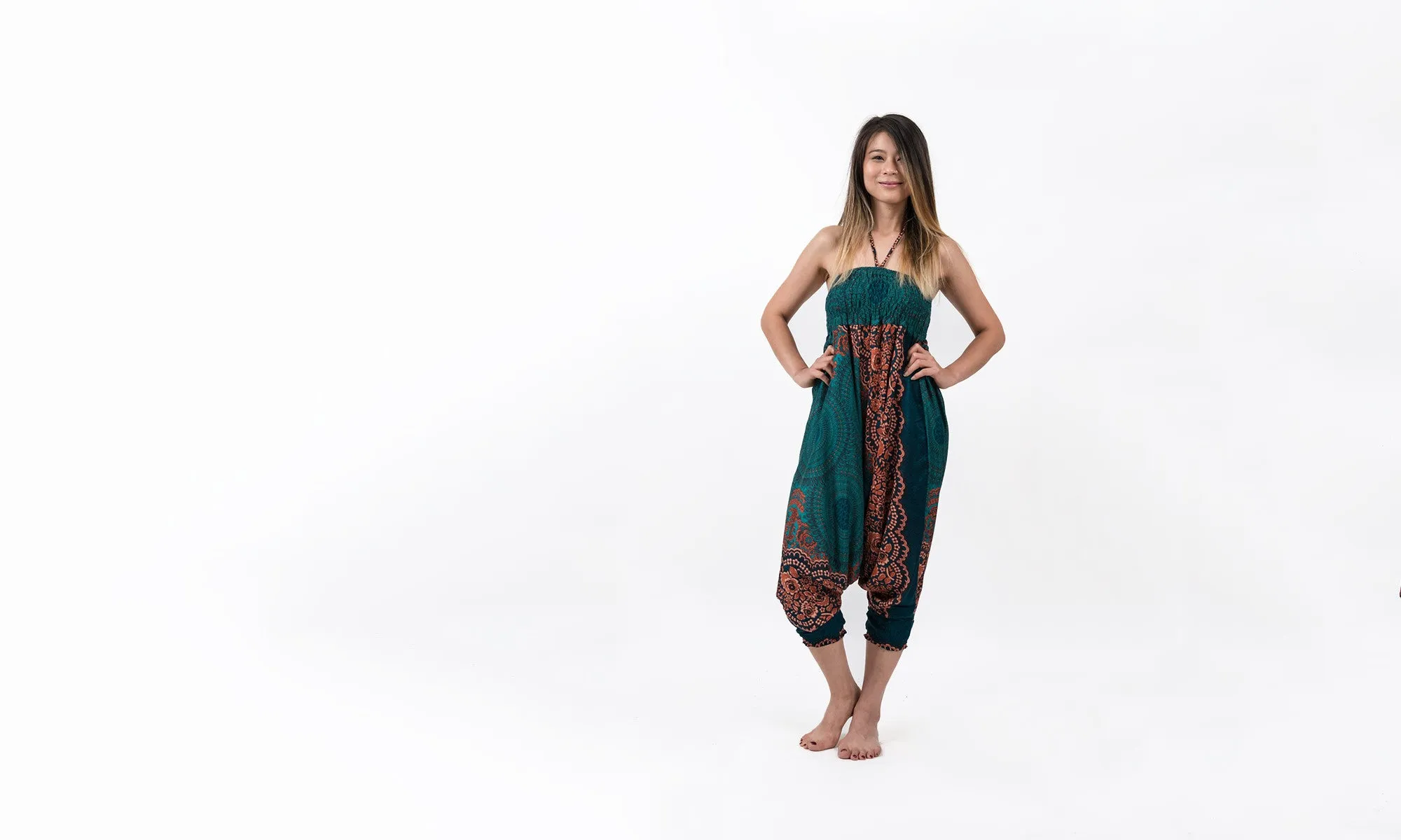 Geometric Mandalas 2-in-1 Jumpsuit Harem Pants in Turquoise