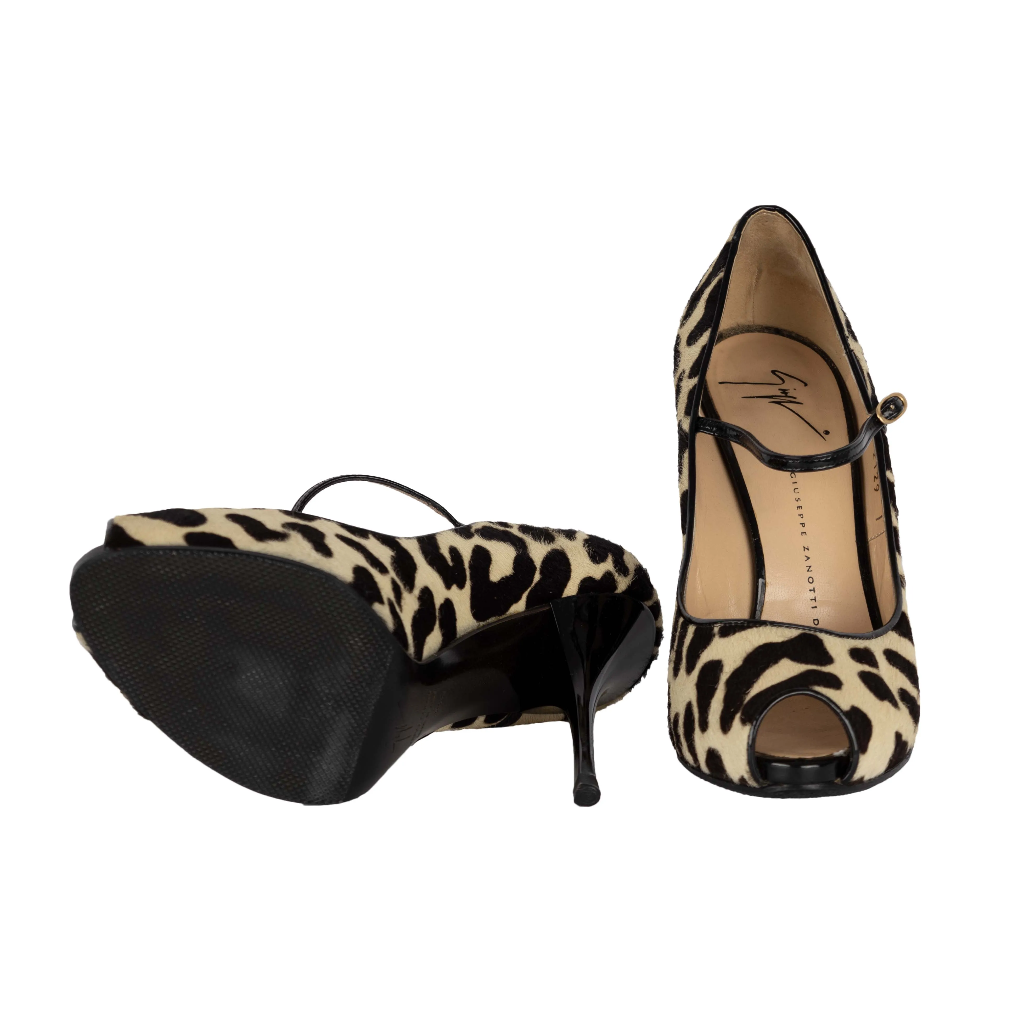 Giuseppe Zanotti Leopard Print Ponyhair Peep-Toe Pumps - '10s