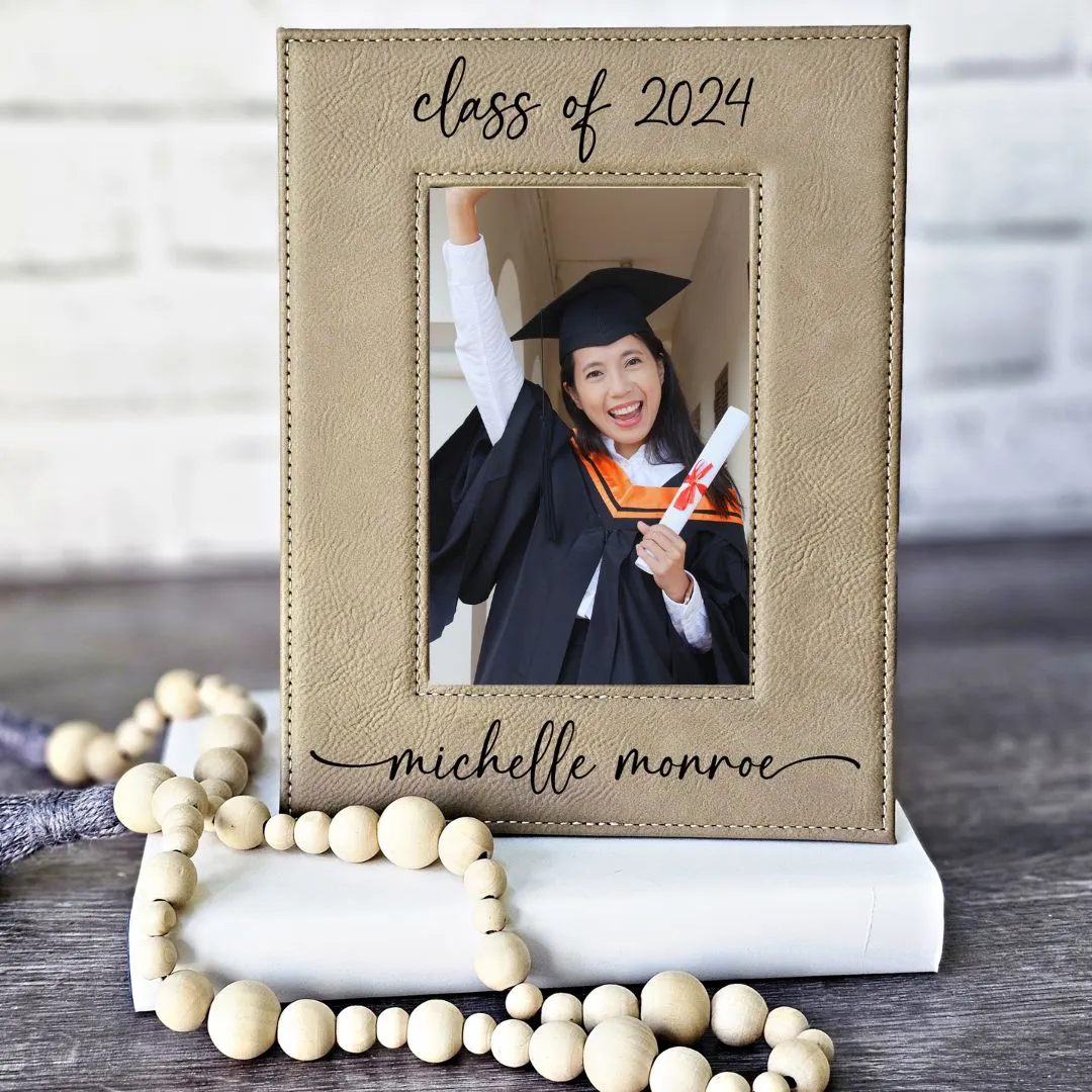 Graduation Picture Frame Engraved Light Brown/Black | Class of 2024 Graduation Gift