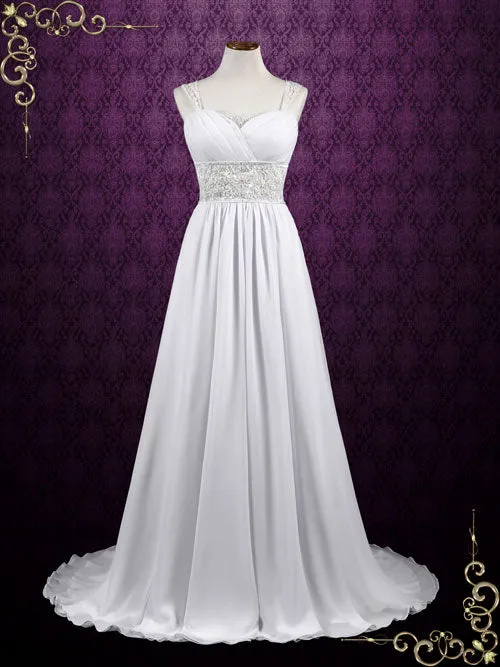 Grecian Empire Sheath Cap Sleeves Chiffon Wedding Dress ELLEN