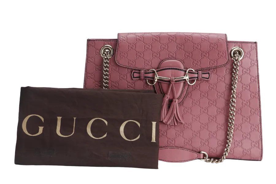 GUCCI EMILY CHAIN SHOULDER BAG (295403 525040 ) LARGE PINK GUCCISSIMA GOLD HARDWARE WITH DUST COVER