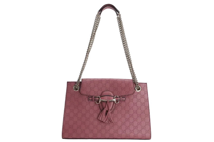 GUCCI EMILY CHAIN SHOULDER BAG (295403 525040 ) LARGE PINK GUCCISSIMA GOLD HARDWARE WITH DUST COVER