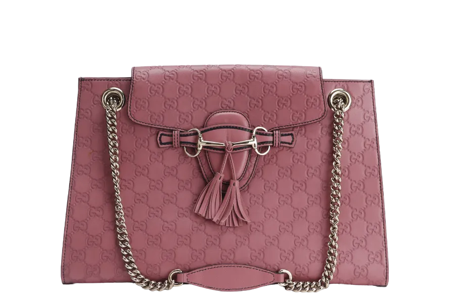 GUCCI EMILY CHAIN SHOULDER BAG (295403 525040 ) LARGE PINK GUCCISSIMA GOLD HARDWARE WITH DUST COVER