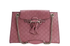 GUCCI EMILY CHAIN SHOULDER BAG (295403 525040 ) LARGE PINK GUCCISSIMA GOLD HARDWARE WITH DUST COVER