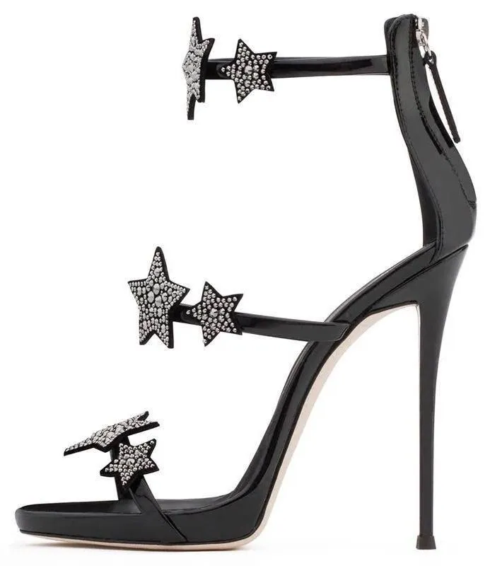 'Harmony Star' Strap Sandals - Black or Silver