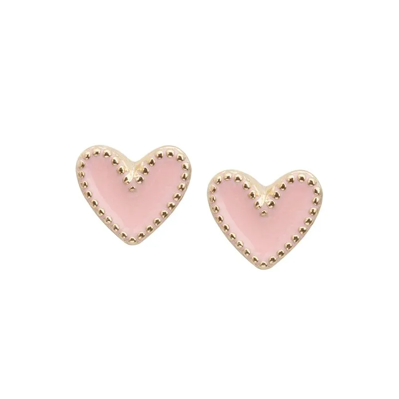 Heart Stud Earrings in Pink