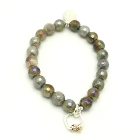 HERA Collection: Hera Iridescent Labradorite & Fine silver Link Stretch Bracelet