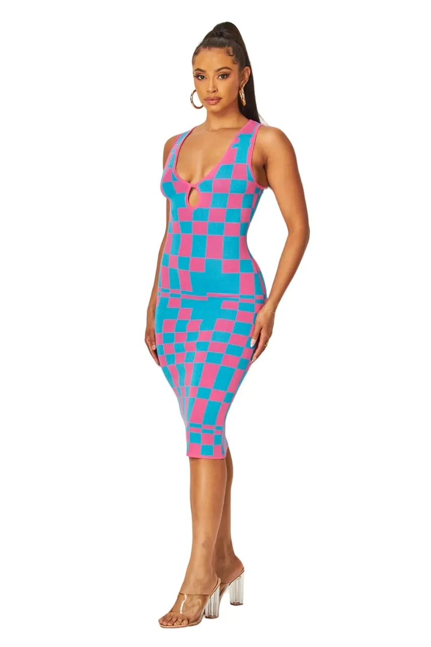 Hot & Delicious Women's Harper Checked Keyhole Knit Mini Bodycon Dress