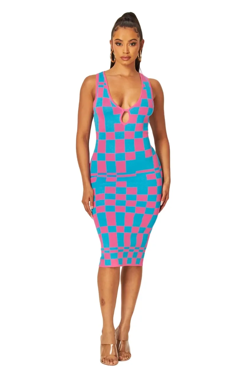 Hot & Delicious Women's Harper Checked Keyhole Knit Mini Bodycon Dress