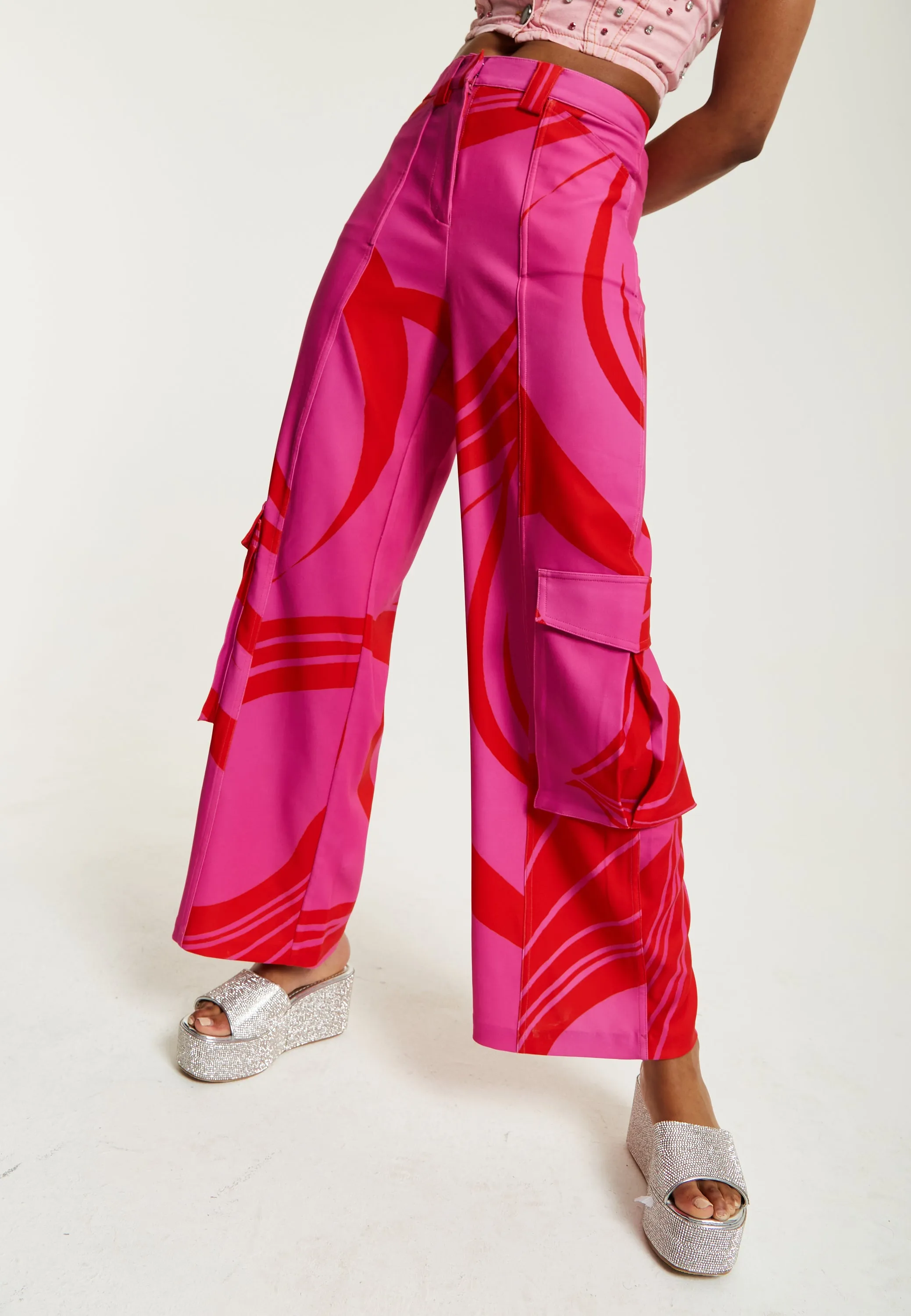 House of Holland Pink and Red Cargo Pants With Side Pockets