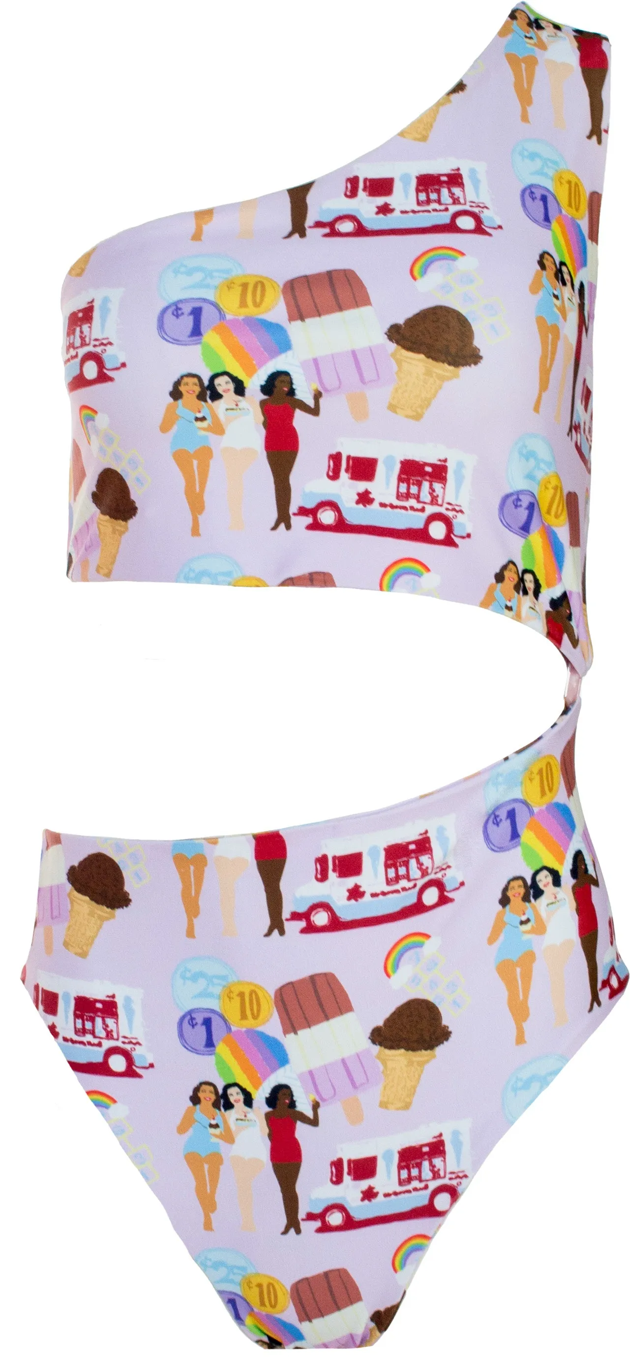 Ice Cream Print One Shoulder One Piece