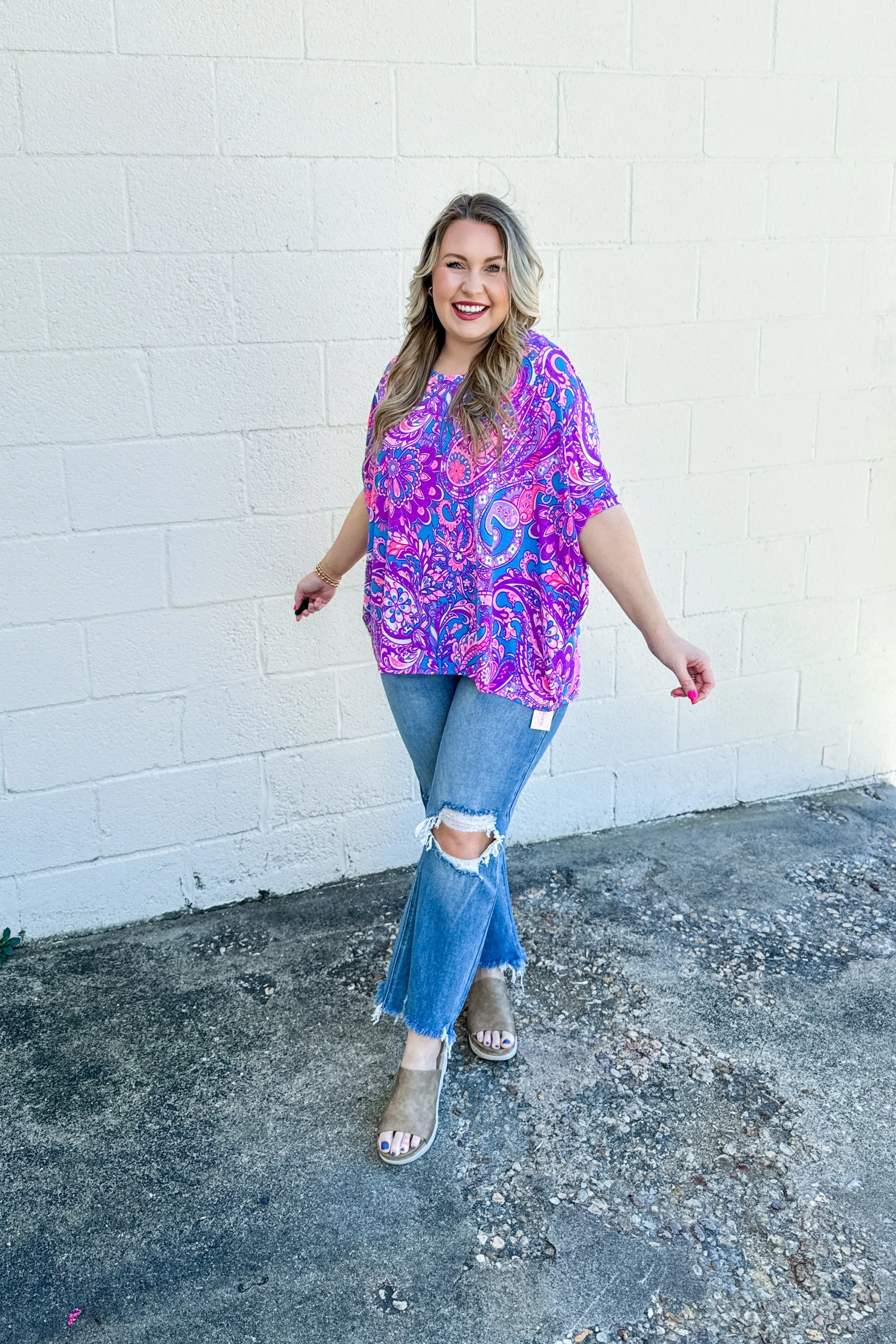 In A Dizzy Paisley Oversized Top, Purple Multi