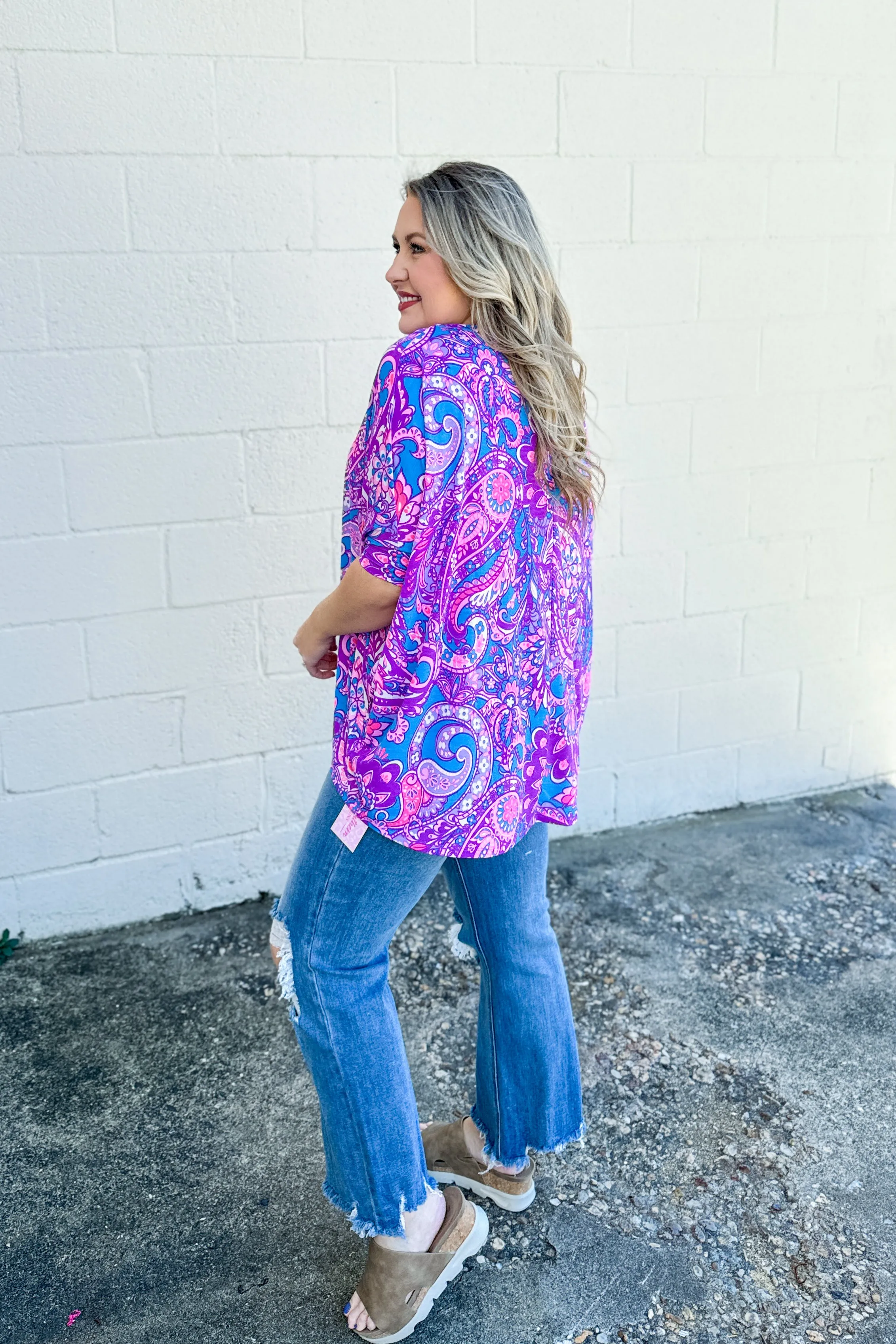 In A Dizzy Paisley Oversized Top, Purple Multi