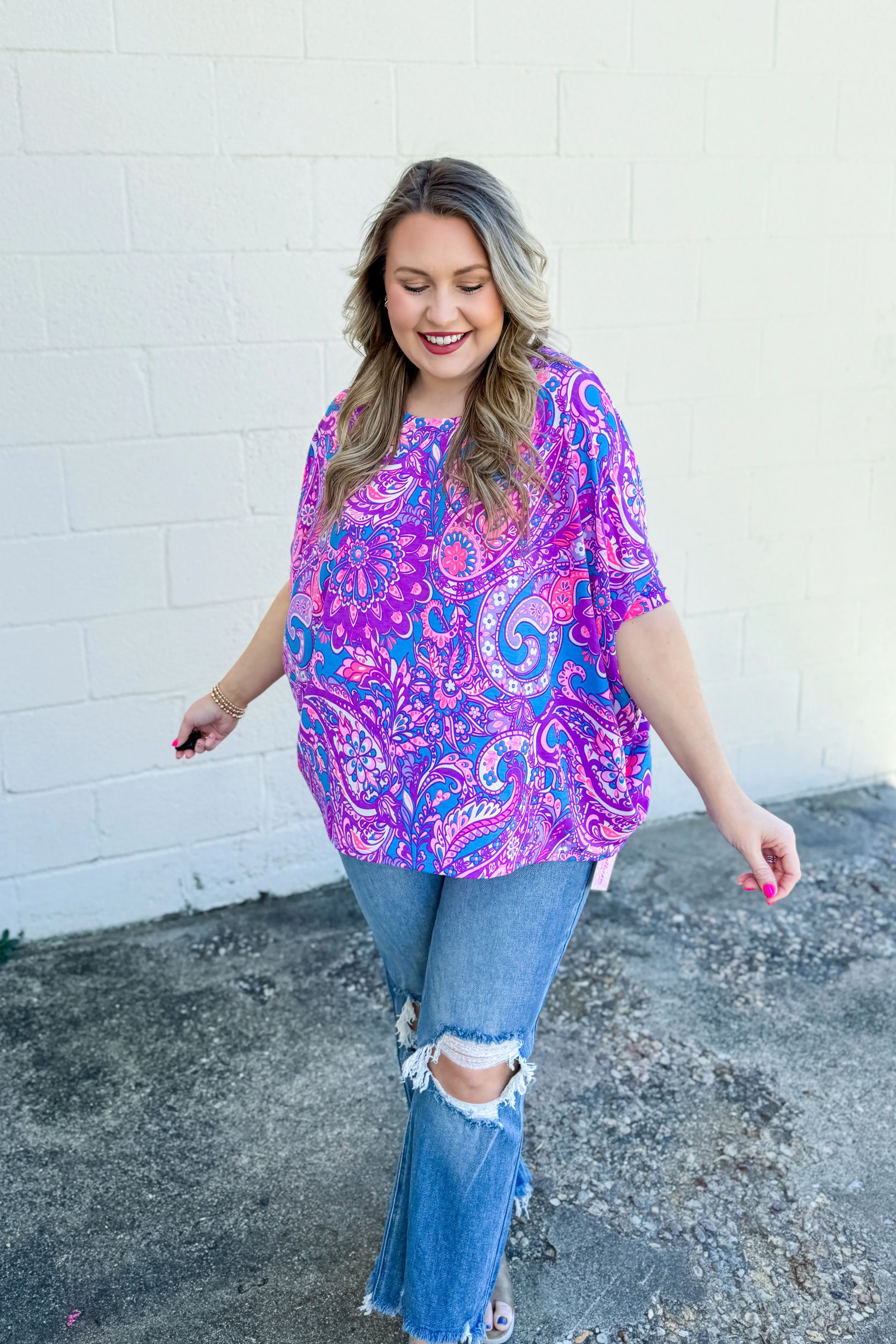 In A Dizzy Paisley Oversized Top, Purple Multi