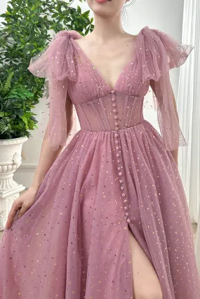 Infinity Corset Star Tulle Midi Dress with Mid Slit