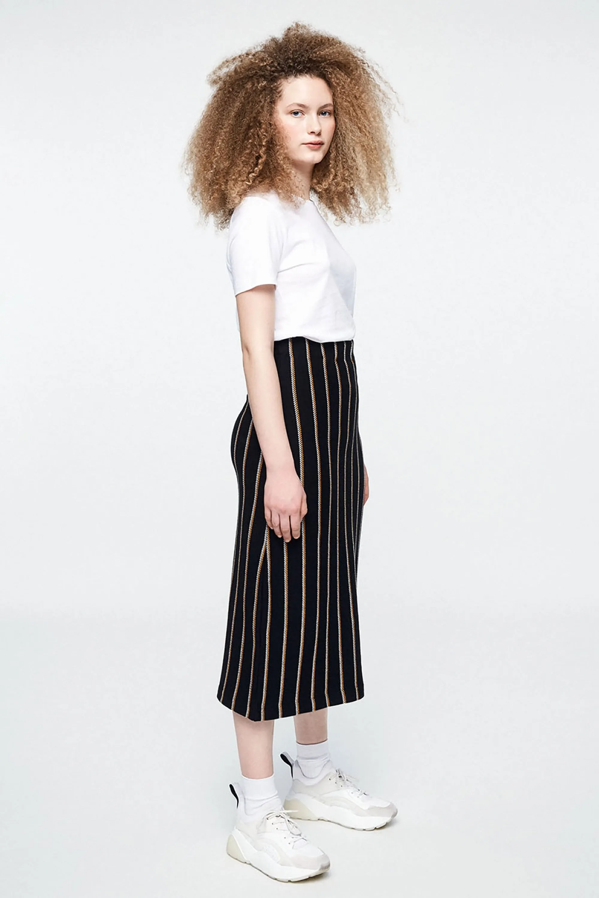 iva skirt <br> black & vertical stripes <br> by ARMEDANGELS