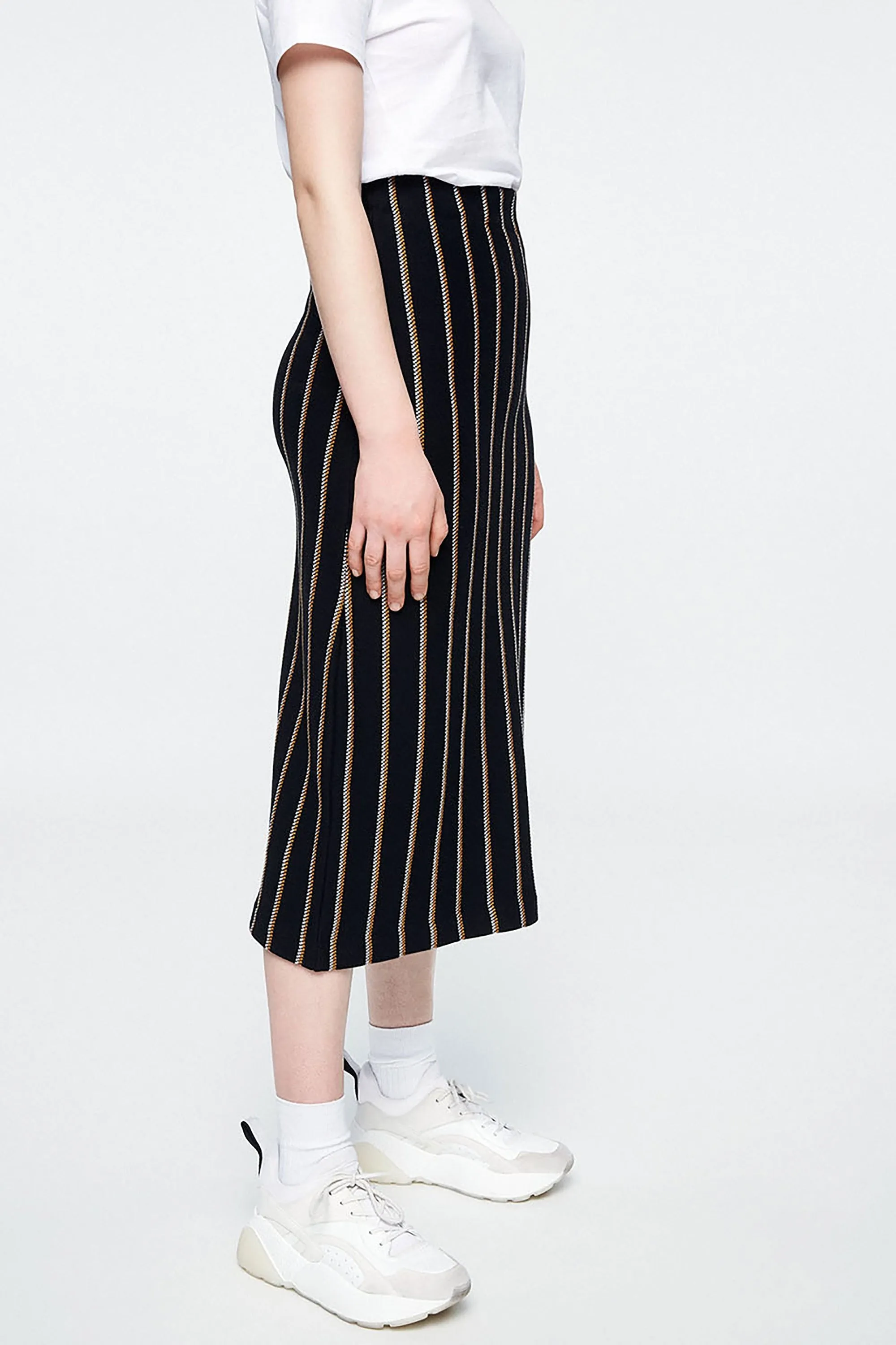 iva skirt <br> black & vertical stripes <br> by ARMEDANGELS