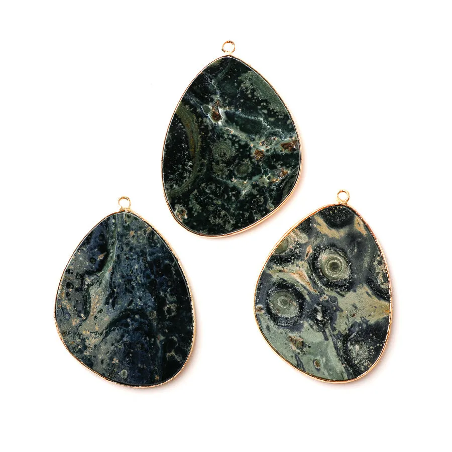 Kambaba Jasper 27x34mm Slice Gold Plated - Pendant