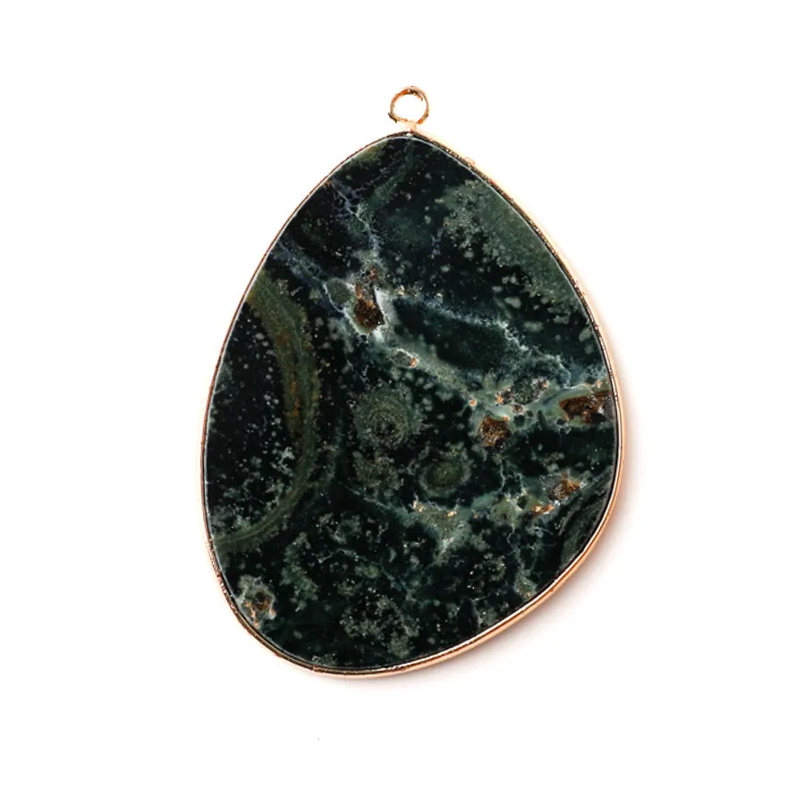 Kambaba Jasper 27x34mm Slice Gold Plated - Pendant