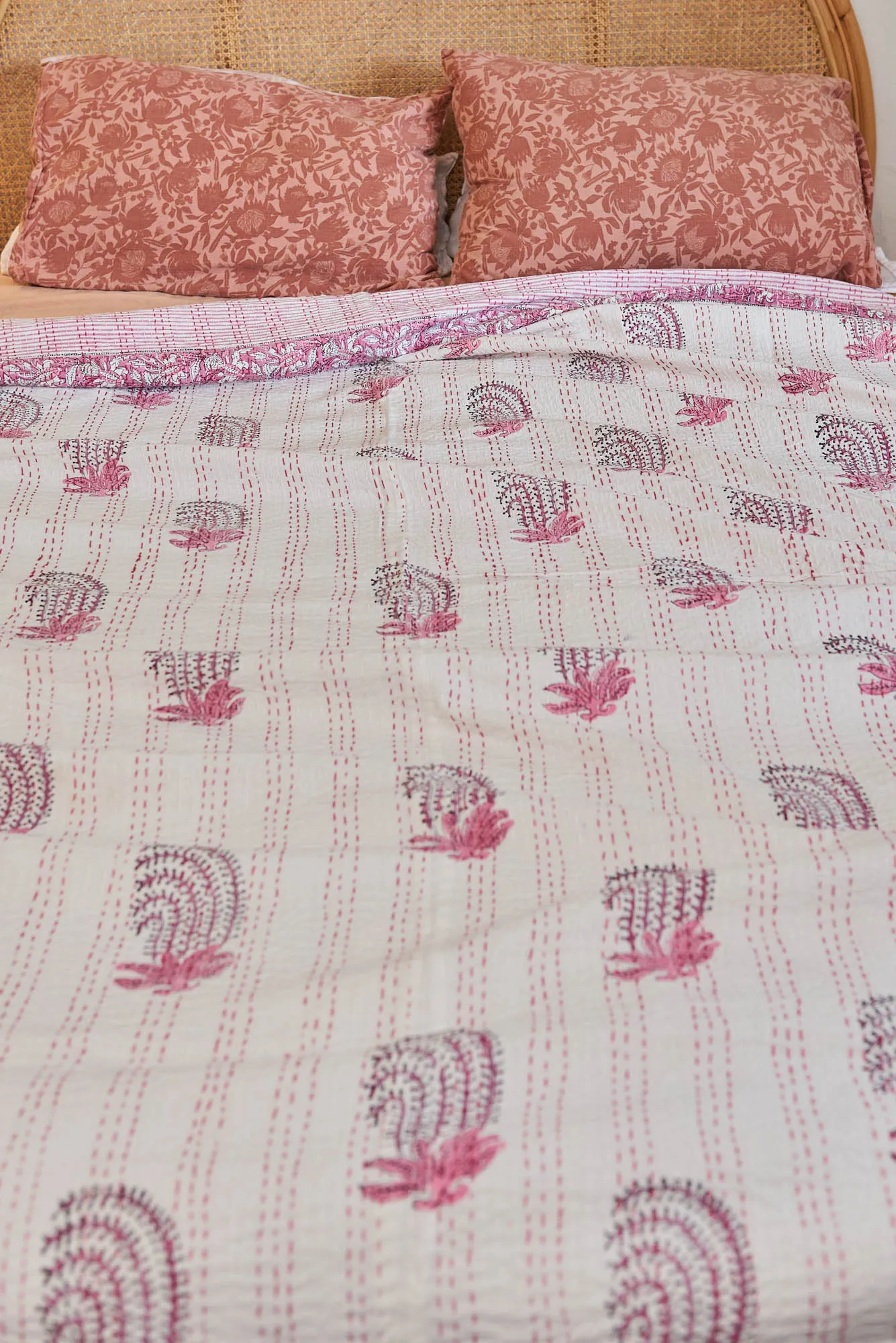 Kantha Quilt Pink Bouquet