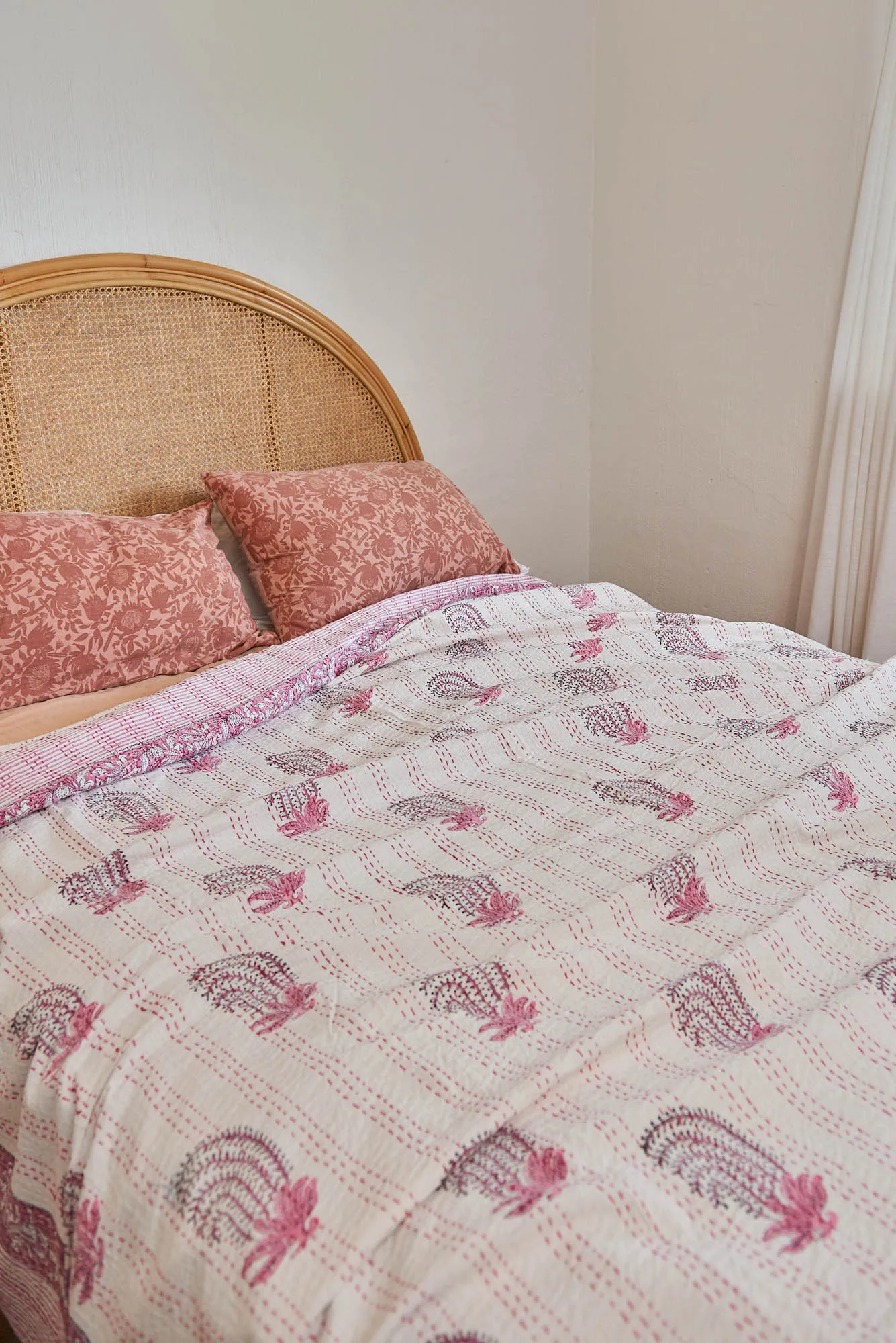 Kantha Quilt Pink Bouquet