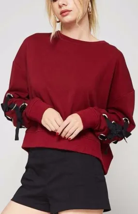 Lace-up Burgundy Sweatshirt