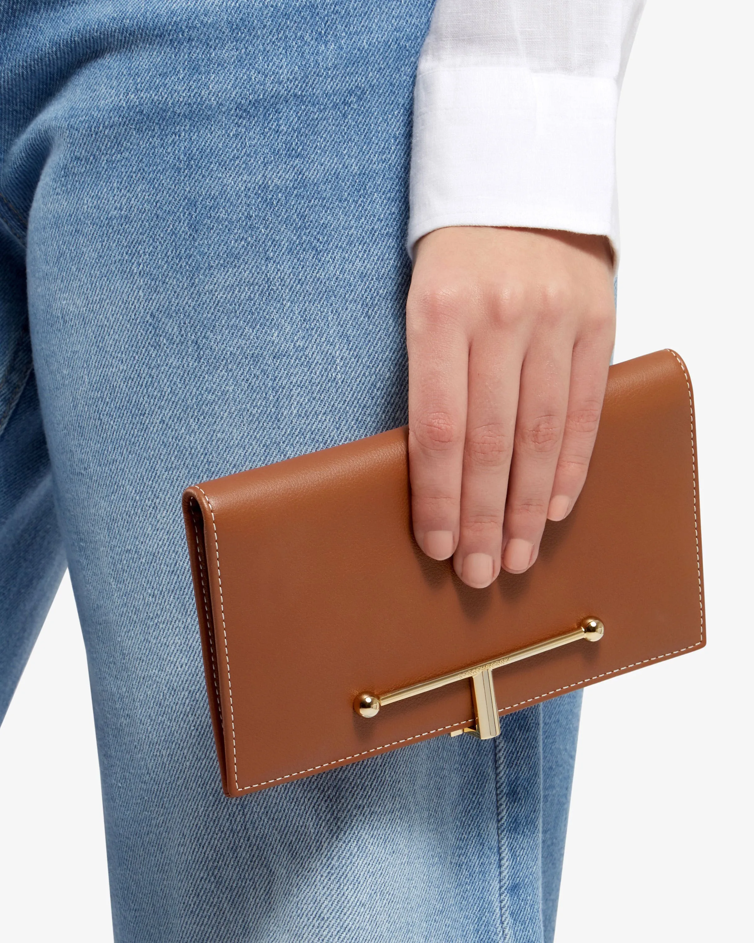 Large Melville Street Wallet - Chestnut with Vanilla Stitch