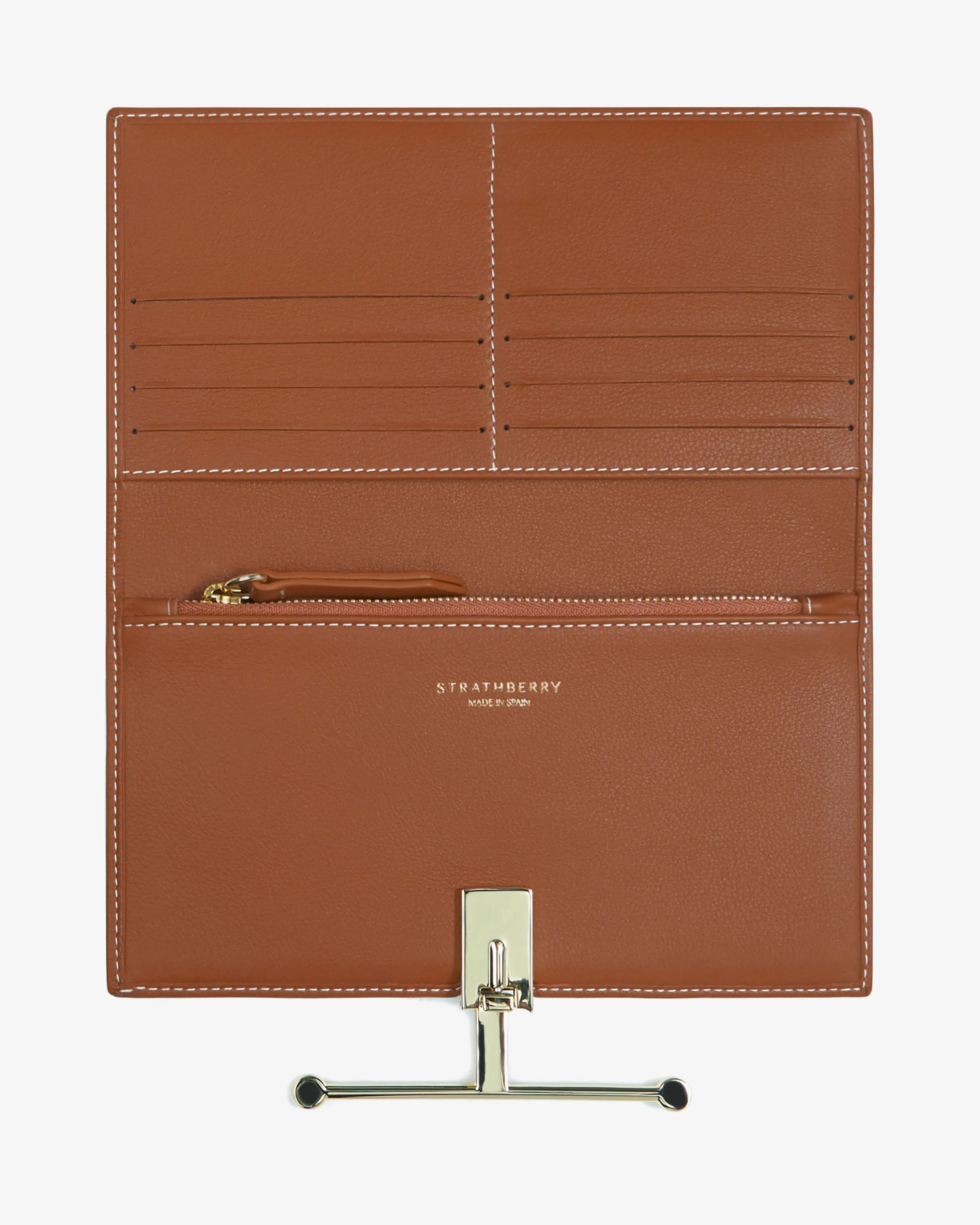 Large Melville Street Wallet - Chestnut with Vanilla Stitch