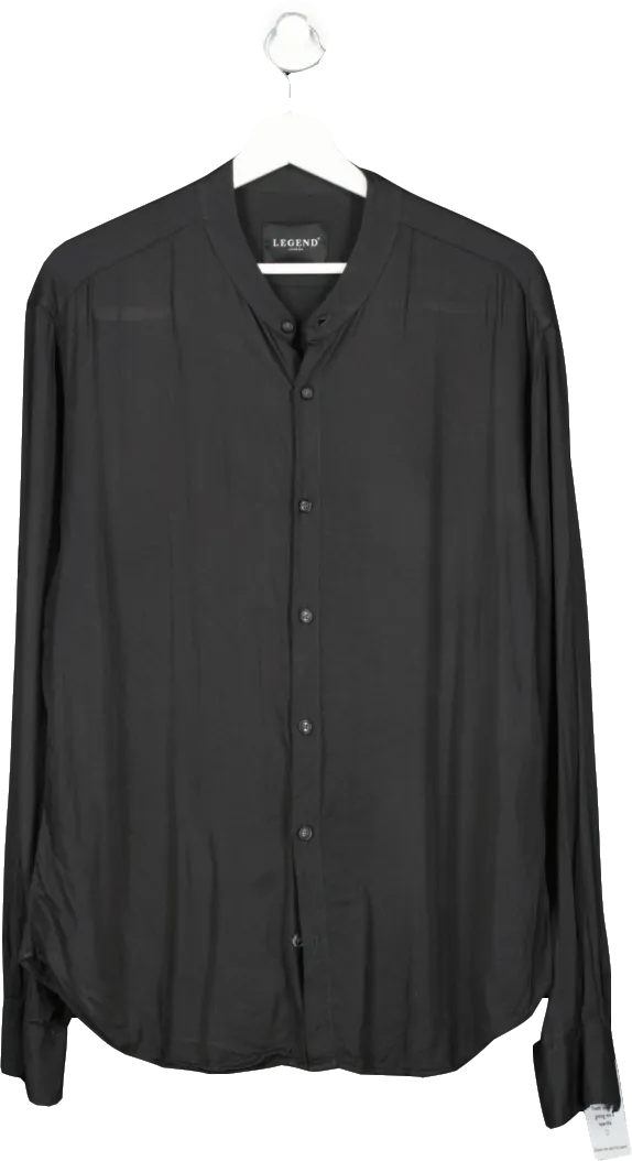 Legend London Black Soft Touch Collarless Shirt UK L