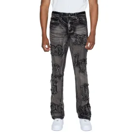 Letter Applique Jeans - Black Lava