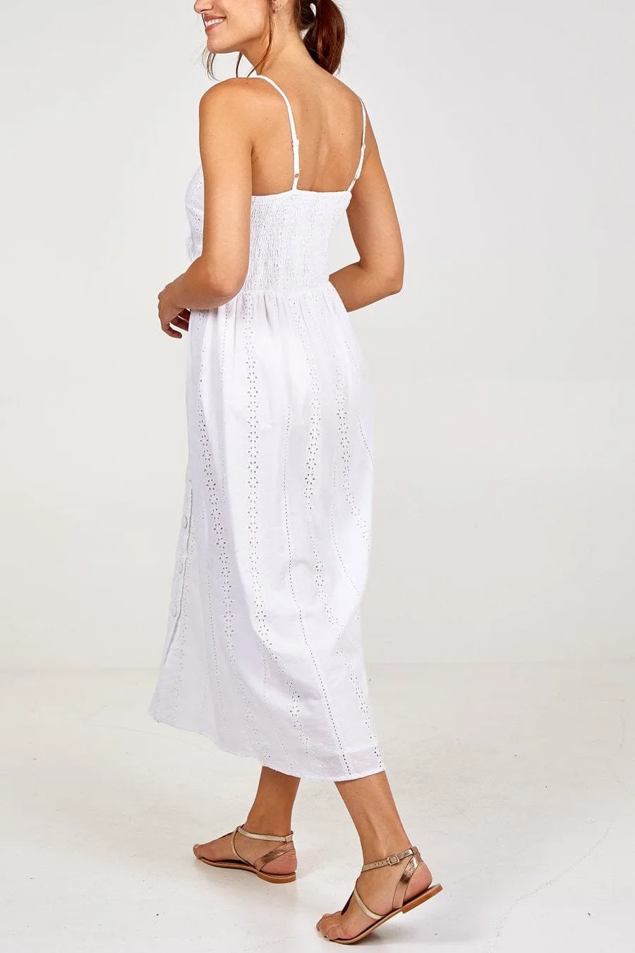 LILY TIE FRONT BROIDERY DRESS - White