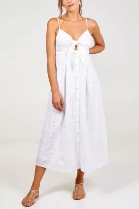 LILY TIE FRONT BROIDERY DRESS - White