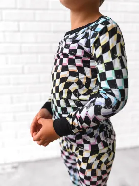 LONG SLEEVE 2 PIECE SETS- Neon Dizzy Check