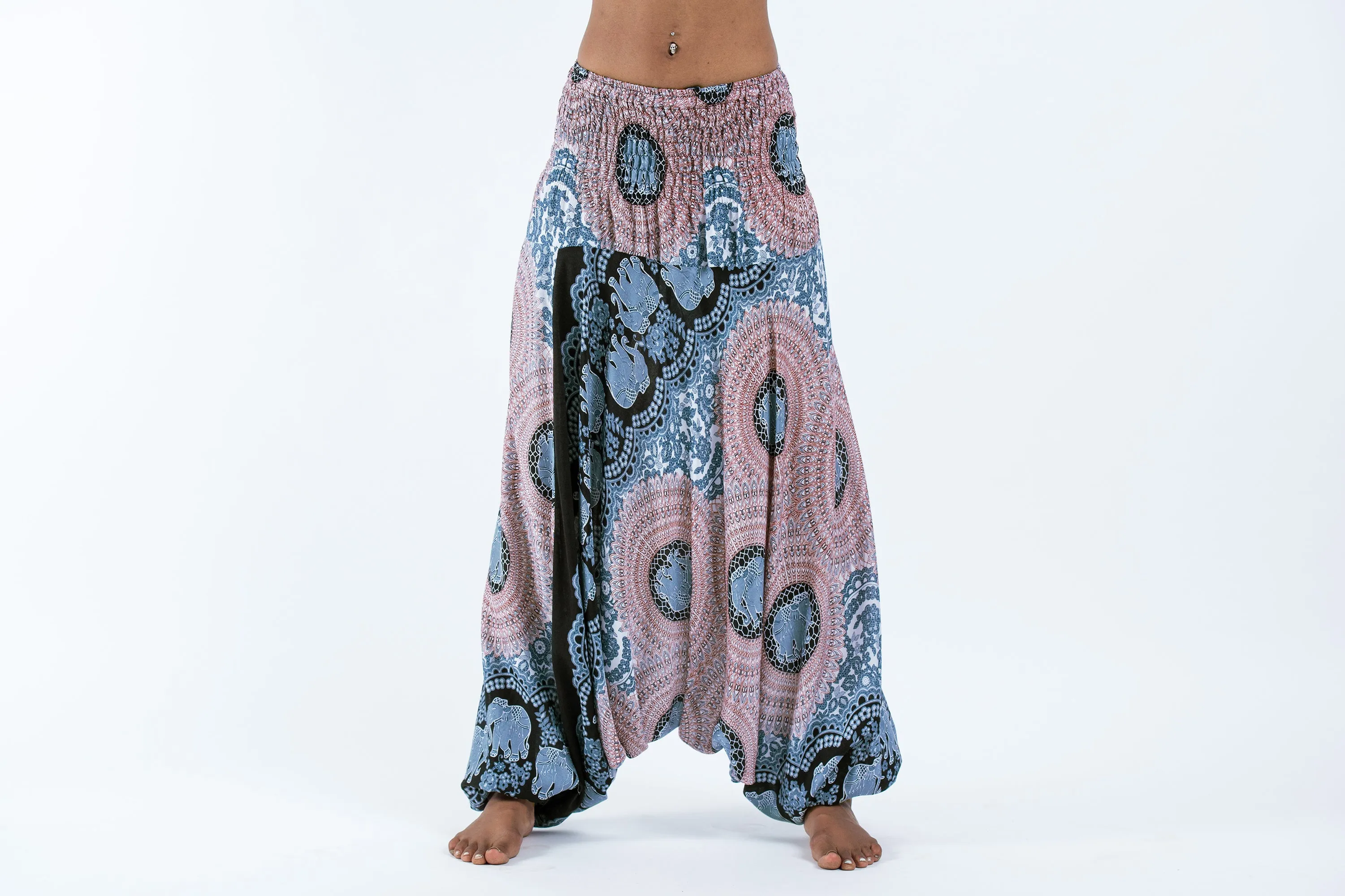 Mandala Elephant 2-in-1 Jumpsuit Elephant Pants in Silver Gray