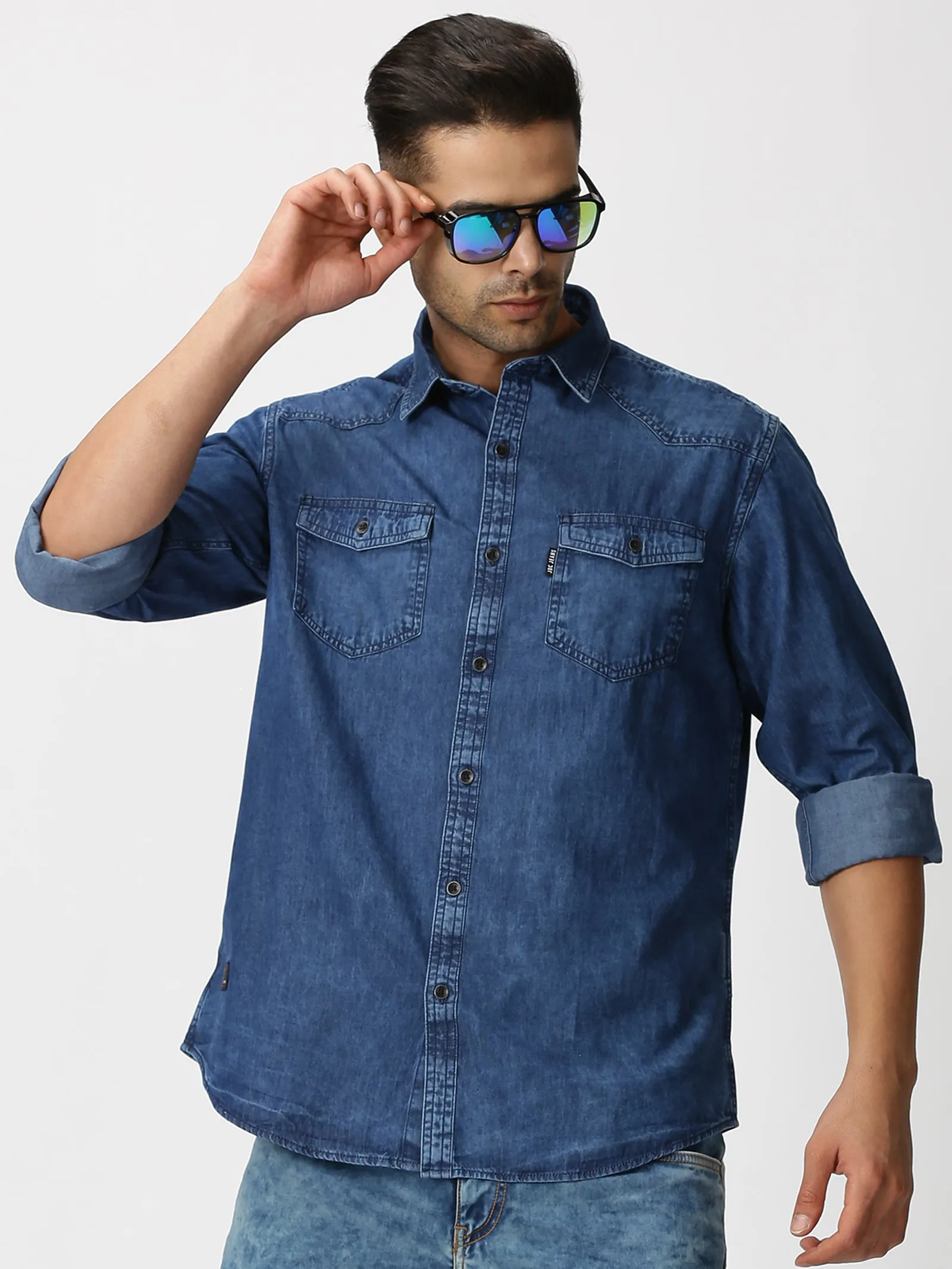 MEN'S BLUE DENIM SLIM FIT SHIRT