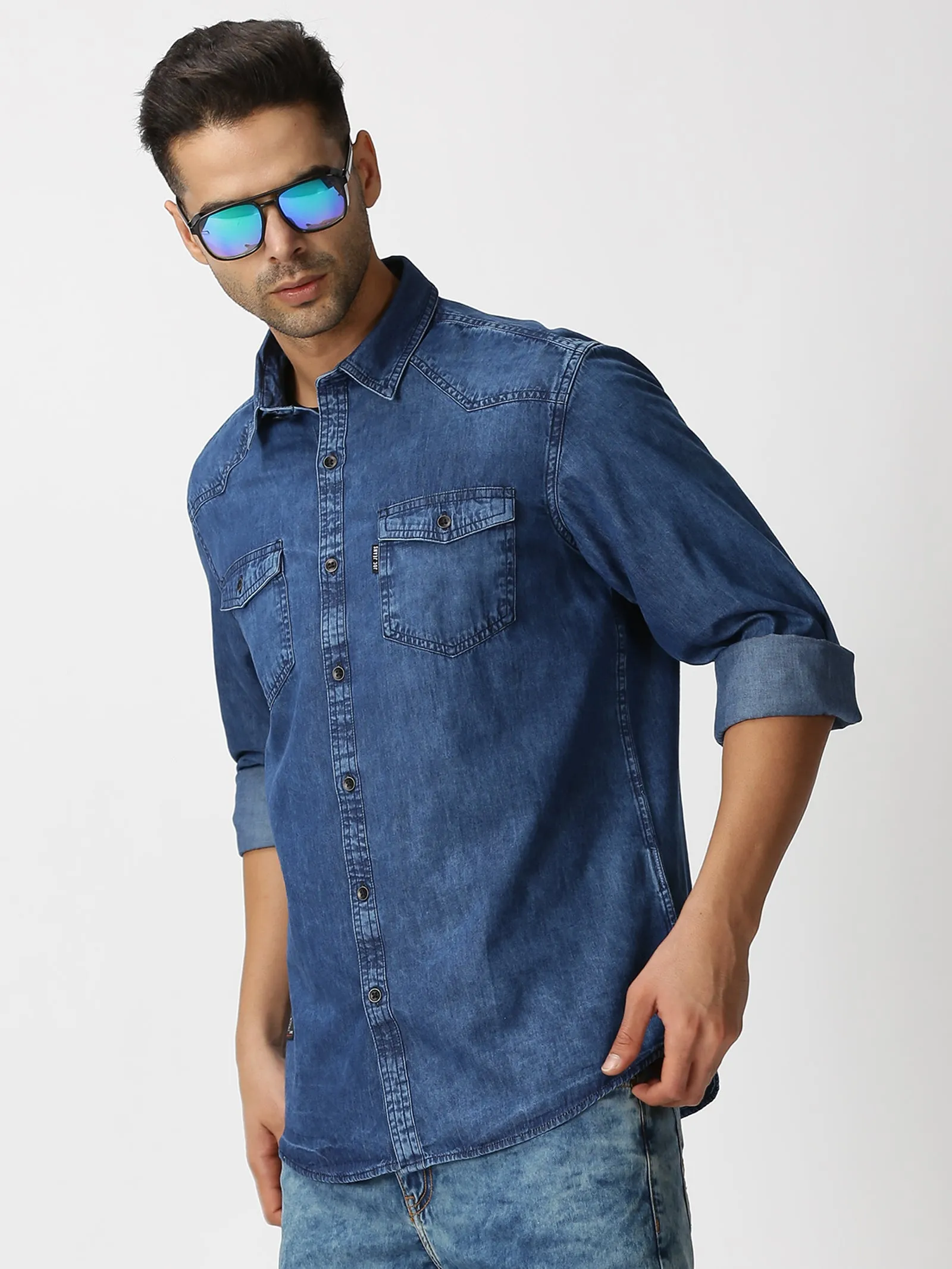 MEN'S BLUE DENIM SLIM FIT SHIRT