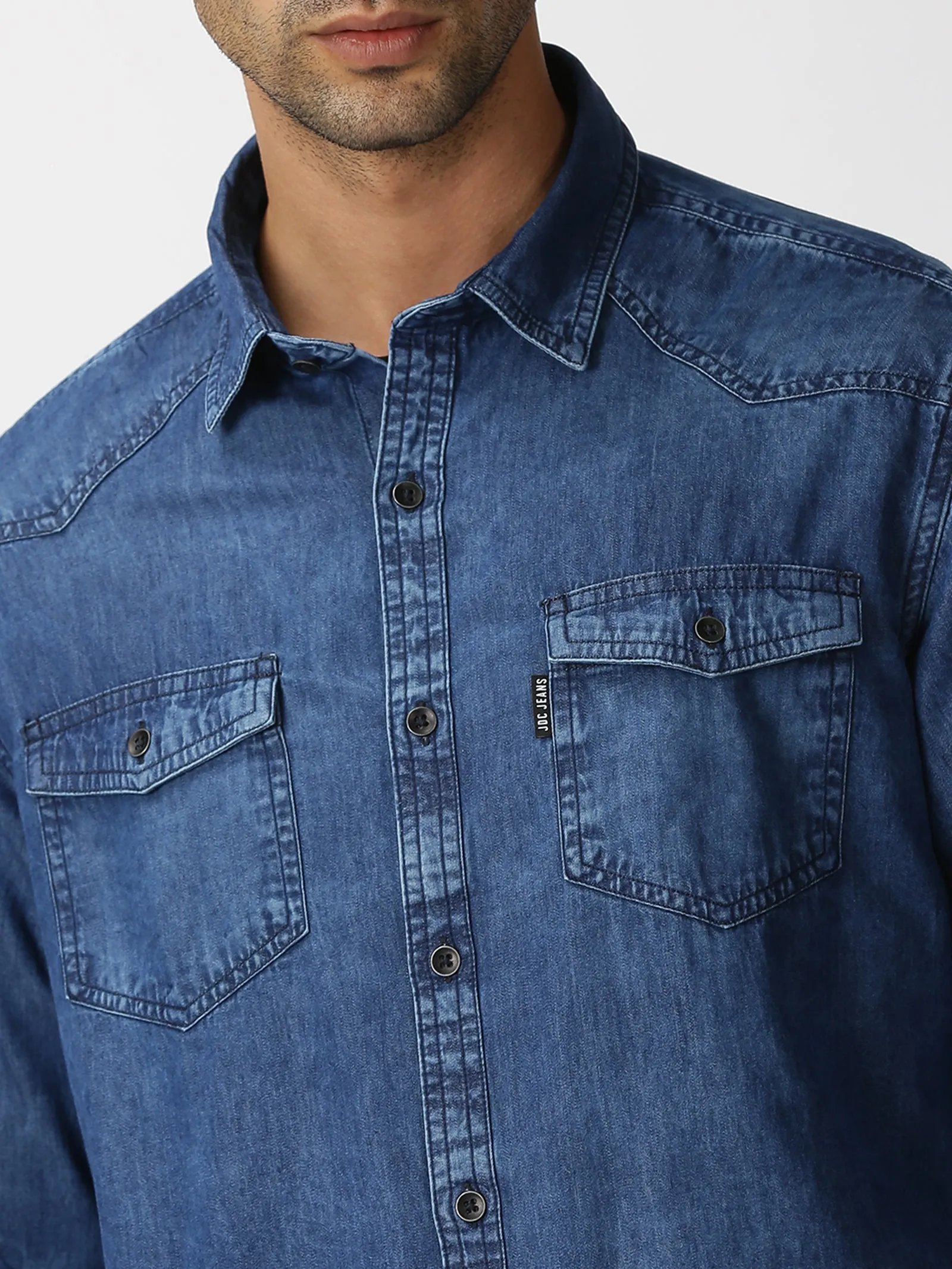 MEN'S BLUE DENIM SLIM FIT SHIRT