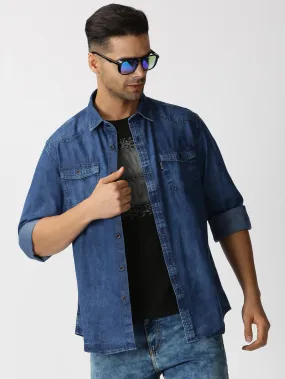 MEN'S BLUE DENIM SLIM FIT SHIRT