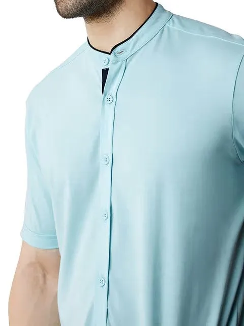 Men's Mandarin Collar Button Down Shirt with Fringes