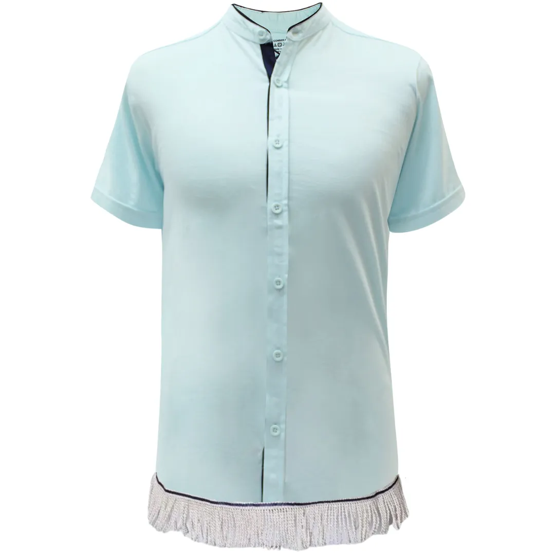 Men's Mandarin Collar Button Down Shirt with Fringes